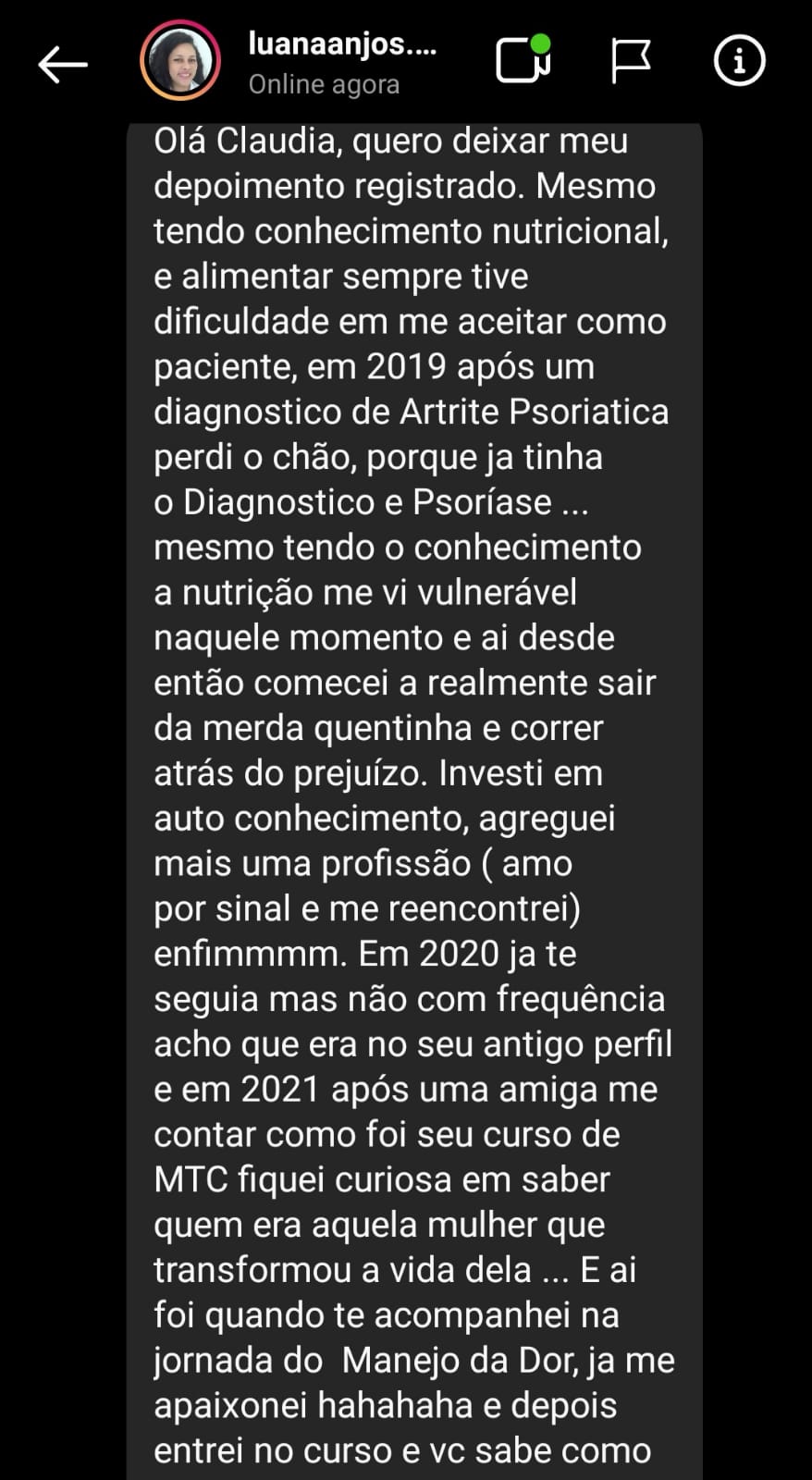 Depoimento das alunas 3