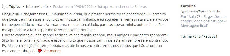 Depoimento das alunas 8